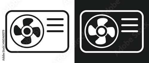 Heat pump icon. Ac outdoor unit icon in line style icon, isolated on white and black background. Heating and cooling appliance. Vector