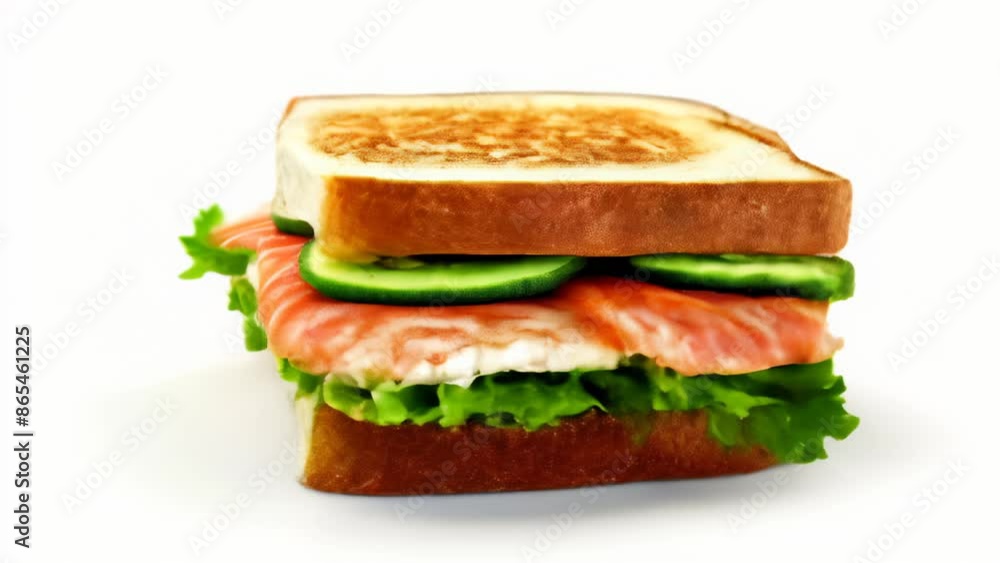 Deliciously stacked A mouthwatering sandwich with toasted bread fresh lettuce and succulent fish Deliciously stacked A mouthwatering sandwich with toasted bread fresh lettuce and succulent fish