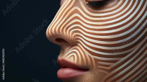 Closeup of a woman s face with contouring lines drawn before blending, contour lines, makeup technique photo