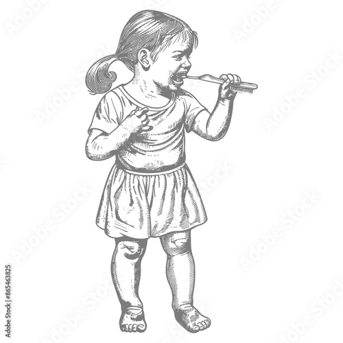 Screaming Girl with Crayon: Engraved Sketch, Childhood Frustration.