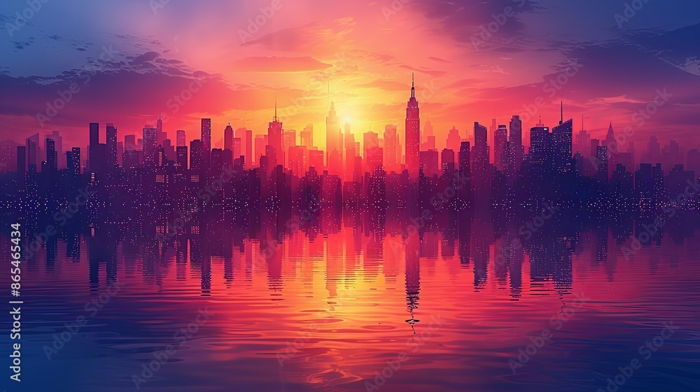 Cityscape with silhouettes of tall skyscrapers and office buildings. Panoramic landscape of the metropolis. Silhouettes of a modern city. Business district of the city. Vector illustration Cityscape with silhouettes of tall skyscrapers and office buildings. Panoramic landscape of the metropolis. Silhouettes of a modern city. Business district of the city. Vector illustration