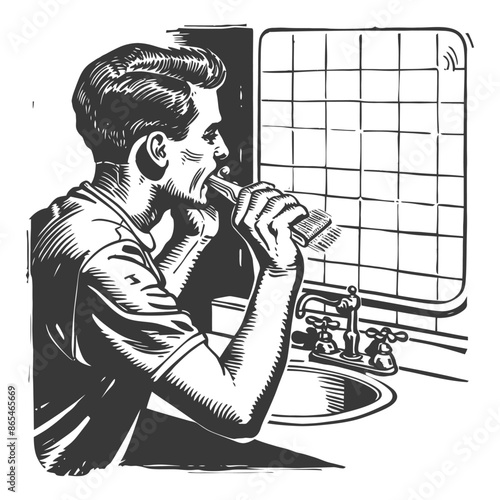 Retro Man Mouthwash: Stark Lines, Bathroom Scene.