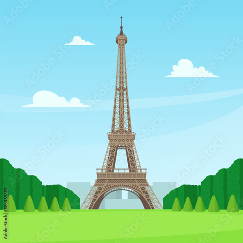 Eiffel Tower in Paris Vector Illustration. France tourist attraction Landmark.