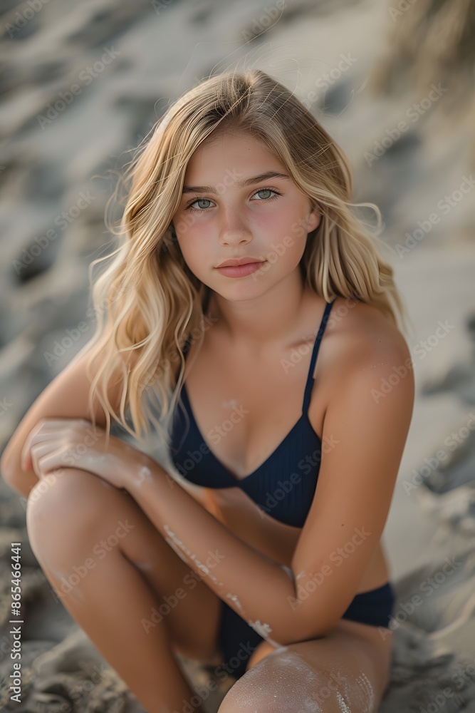 A woman in a bikini sitting on a beach A woman in a bikini sitting on a beach