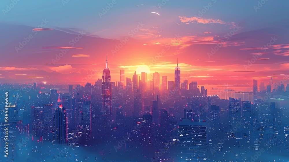 Cityscape with silhouettes of tall skyscrapers and office buildings. Panoramic landscape of the metropolis. Silhouettes of a modern city. Business district of the city. Vector illustration Cityscape with silhouettes of tall skyscrapers and office buildings. Panoramic landscape of the metropolis. Silhouettes of a modern city. Business district of the city. Vector illustration