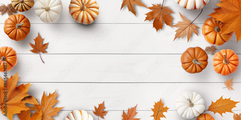 Festliche Halloween Herbstdekoration Kürbisse Blätter weiß Holz Hintergrund Motiv Festliche Halloween Herbstdekoration Kürbisse Blätter weiß Holz Hintergrund Motiv