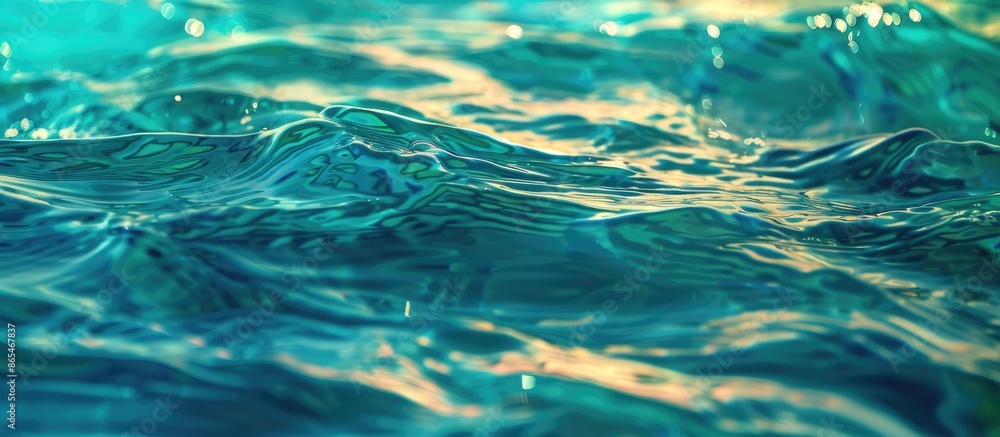 Ocean surface displaying blue and green hues with soft ripples and light reflection. Background of nature. The sea, water surface. Macro shot with room for text. Ocean surface displaying blue and green hues with soft ripples and light reflection. Background of nature. The sea, water surface. Macro shot with room for text.