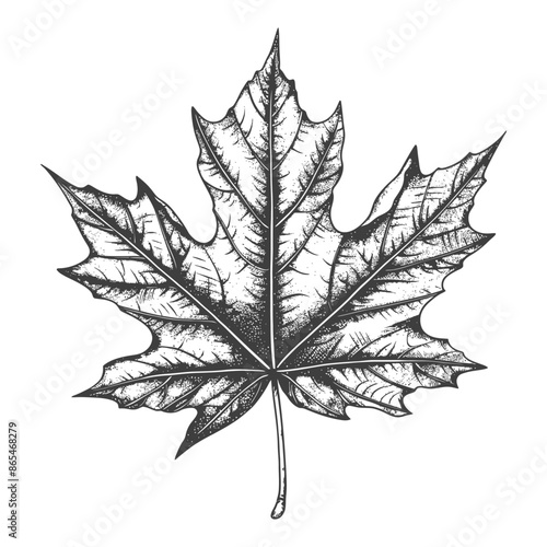 maple leaf with engraving style