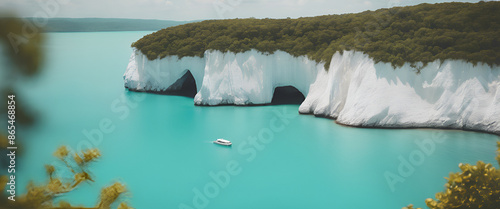 Turquoise Waters and Majestic White Cliffs Generative AI photo