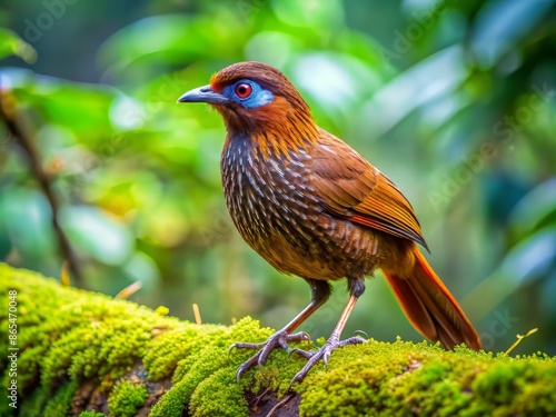 Vibrant plumage of endemic Sri Lankan birds, such as brown-capped babbler, Sri Lanka spurfowl, and junglefowl, thrive in lush, misty, tropical rainforest habitats. photo