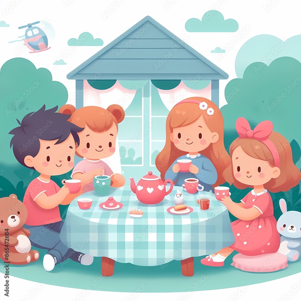 Children playing vector illustration isolated on a white background