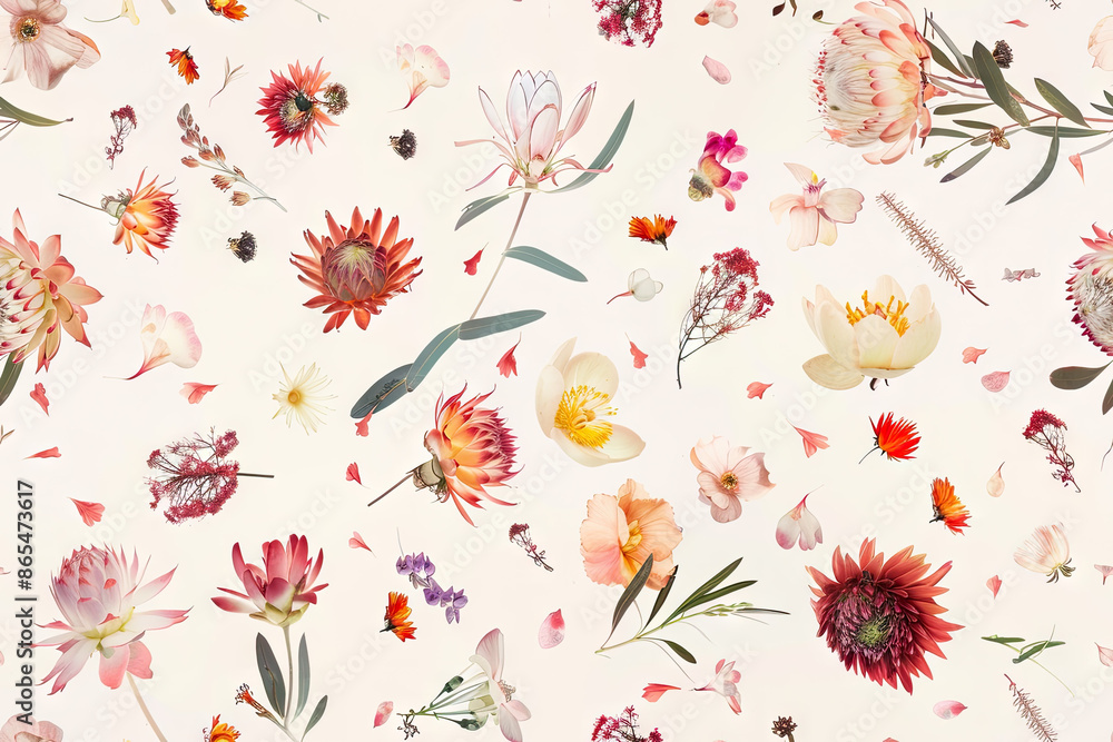 Obraz premium a floral background with flowers and leaves