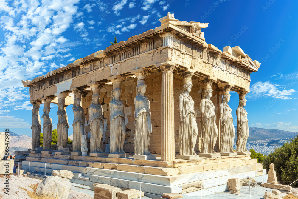 Obraz premium a Greek temple with pillars and statues on top
