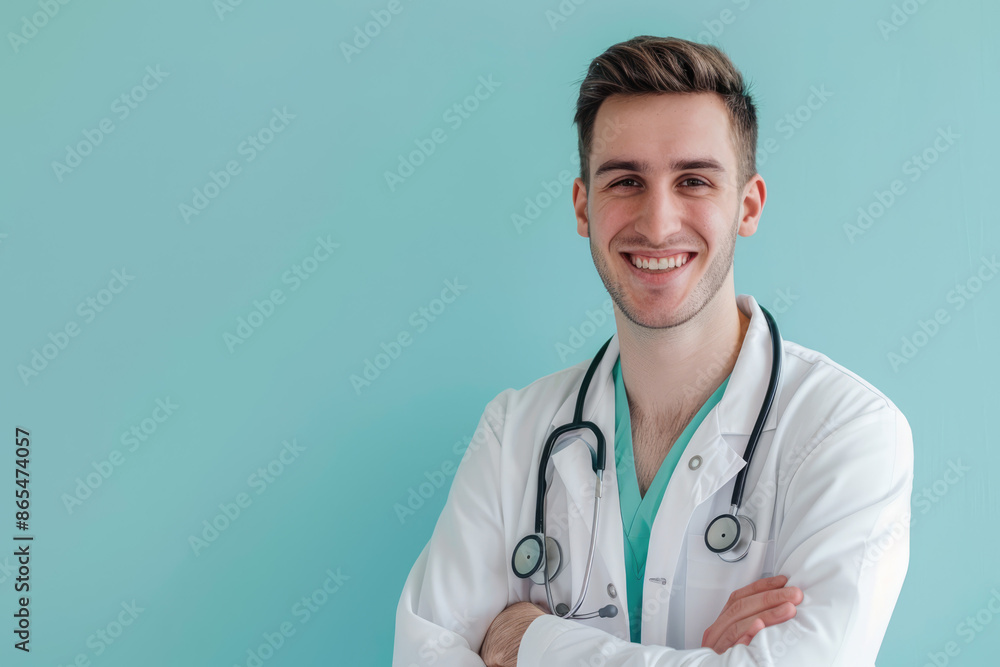 a smiling doctor with a stethoscope around his neck. a smiling doctor with a stethoscope around his neck.