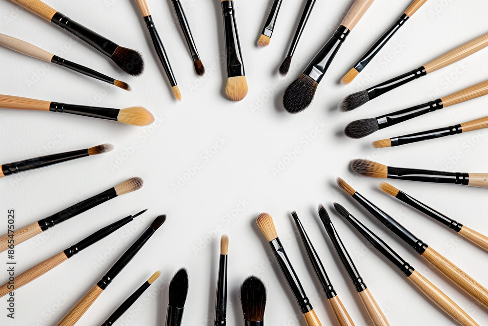 Fototapeta premium brushes on white background laying in a half circle