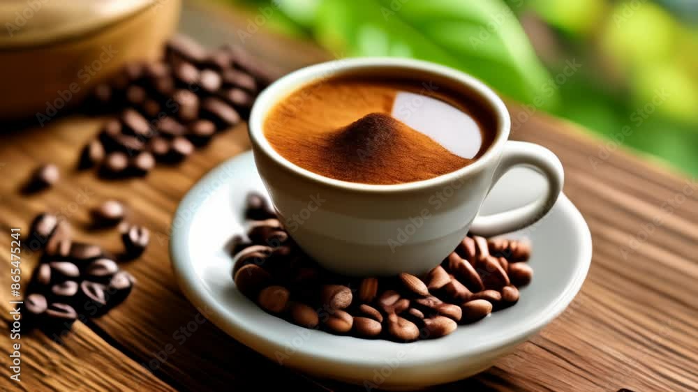 Coffee moment A cup of warmth amidst the beans Coffee moment A cup of warmth amidst the beans