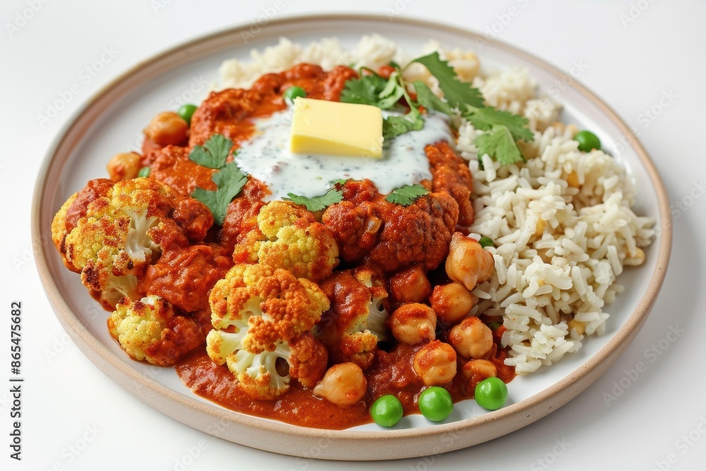Vibrant Cauliflower Tikka Masala with Roasted Florets and Tangy Tomato Puree Vibrant Cauliflower Tikka Masala with Roasted Florets and Tangy Tomato Puree