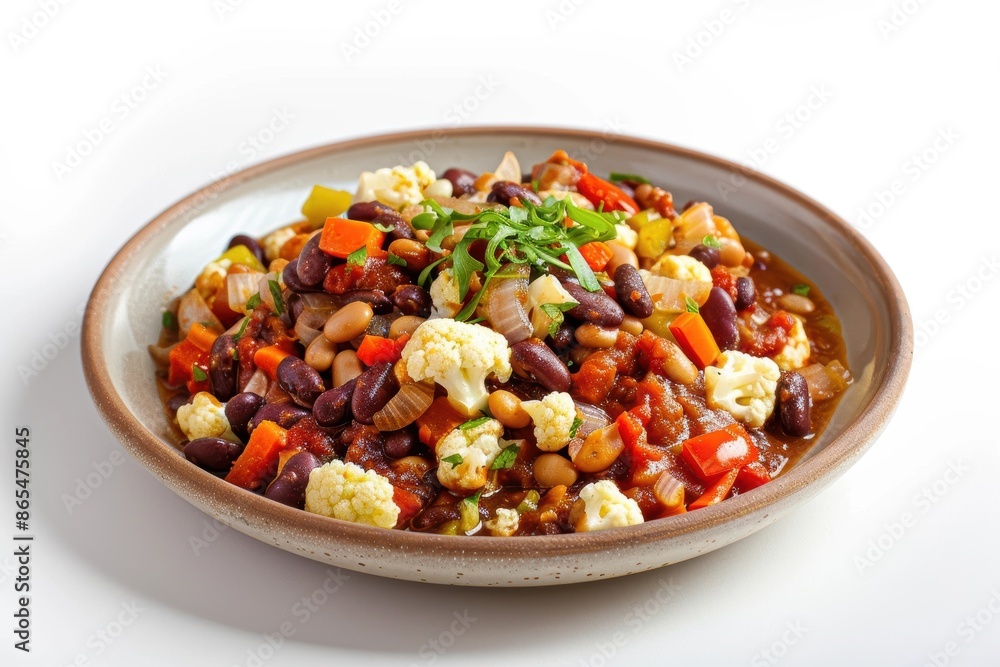 Rustic Bowl of Tantalizing Vegetable Chili with Grated Cauliflower Rustic Bowl of Tantalizing Vegetable Chili with Grated Cauliflower