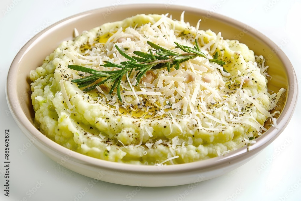 Steamed Cauliflower and Cannellini Bean Mash with Aromatic Parmesan Steamed Cauliflower and Cannellini Bean Mash with Aromatic Parmesan