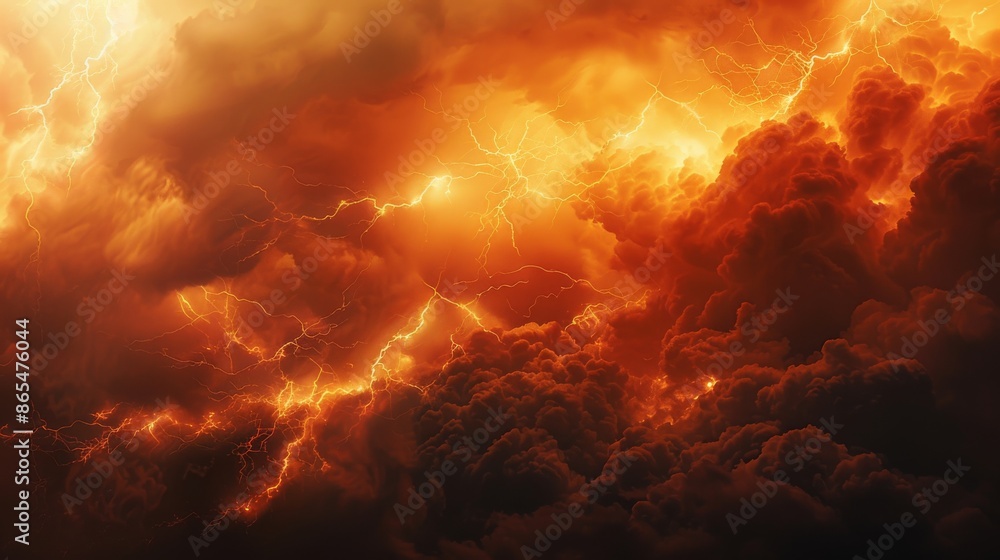 Fiery Sky with Lightning Strikes Fiery Sky with Lightning Strikes