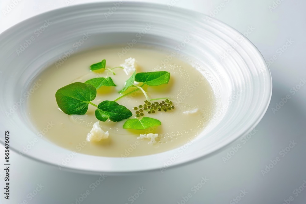 Creamy Cauliflower and Sorrel Soup with Fresh Green Leaves Creamy Cauliflower and Sorrel Soup with Fresh Green Leaves