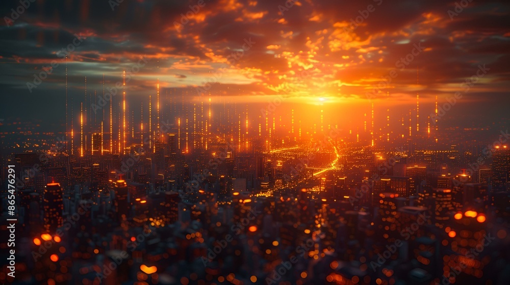 Obraz premium 街の背景のグラフチャート