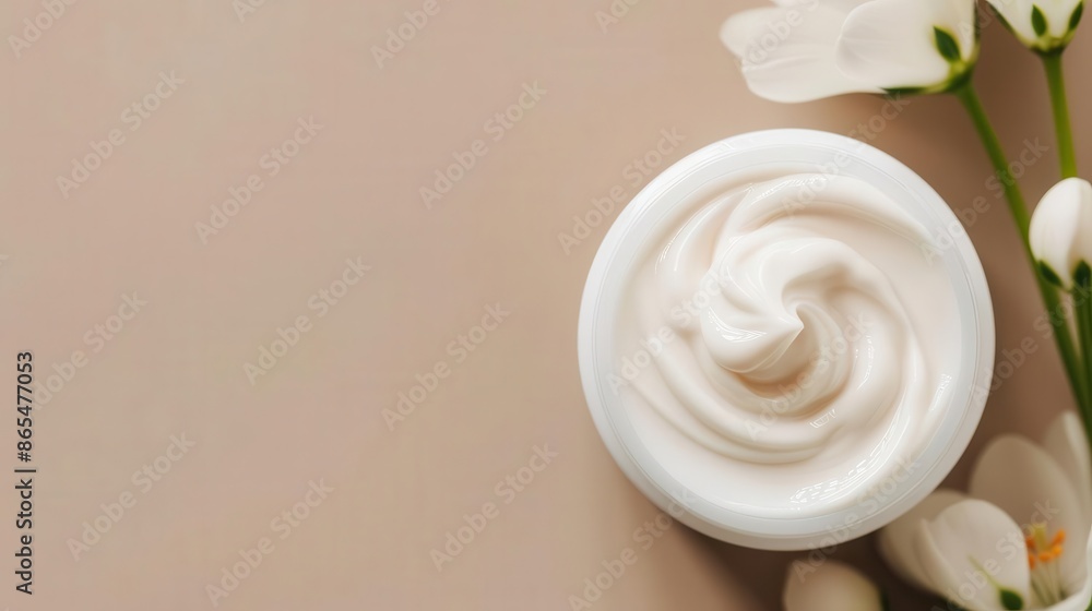 Close-up of creamy emulsion lotion, emulsion, hydrating beauty product Close-up of creamy emulsion lotion, emulsion, hydrating beauty product