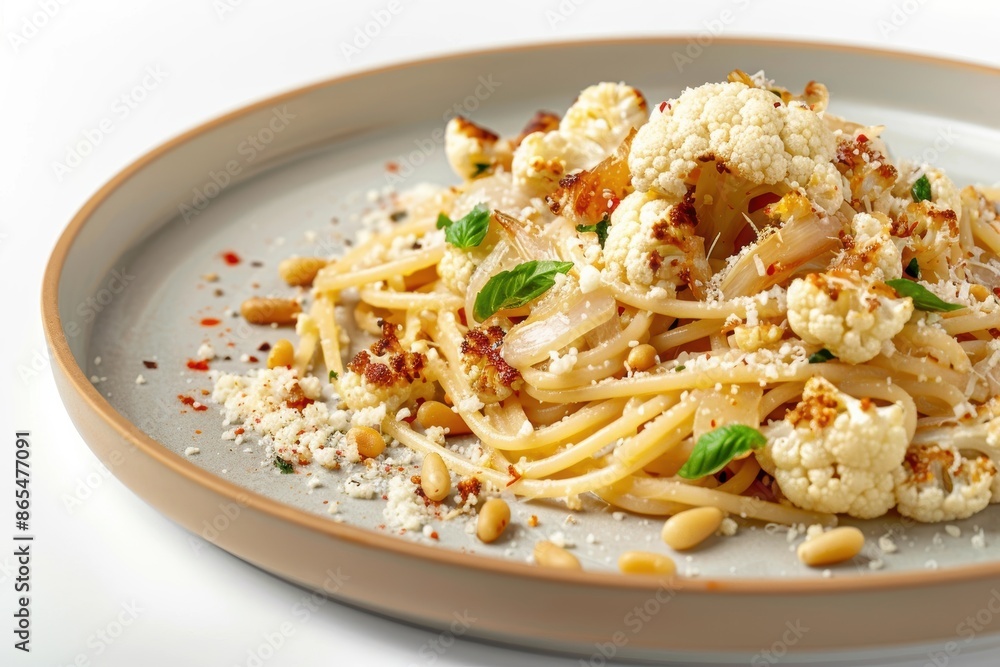 Delicious cauliflower and onion linguine with crispy panko crumbs Delicious cauliflower and onion linguine with crispy panko crumbs
