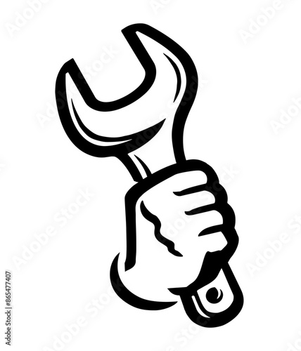 Wrench in hand icon. Work tool and fist symbol. Vector illustration