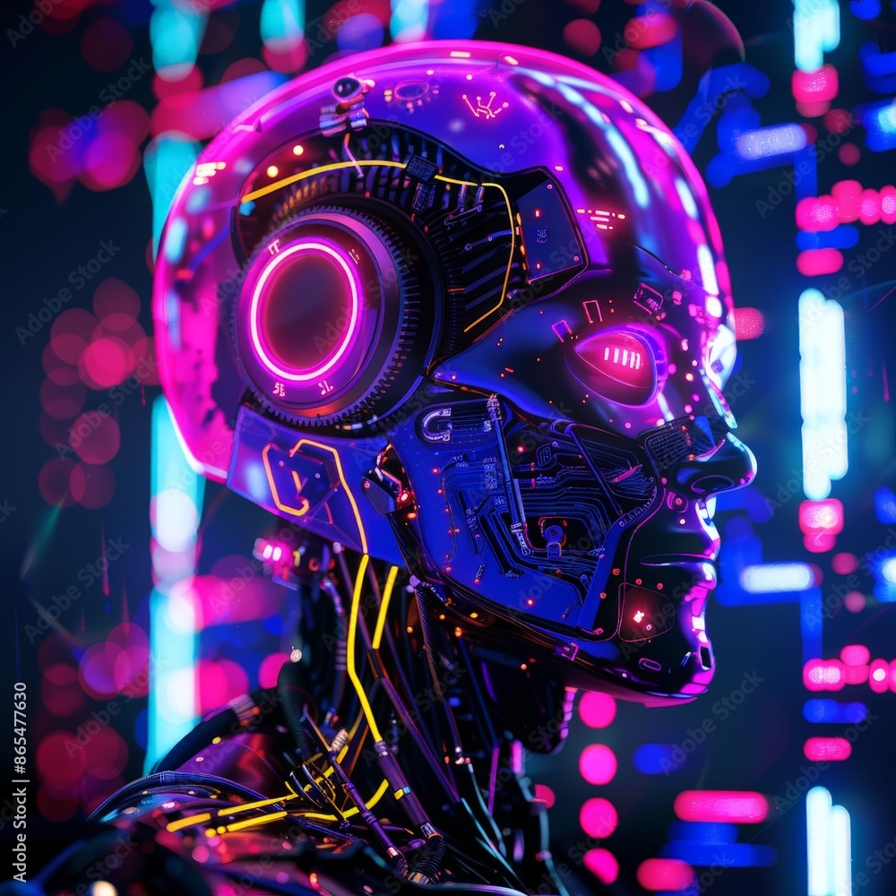 Advanced AI Robot Profile in Neon Blue Advanced AI Robot Profile in Neon Blue