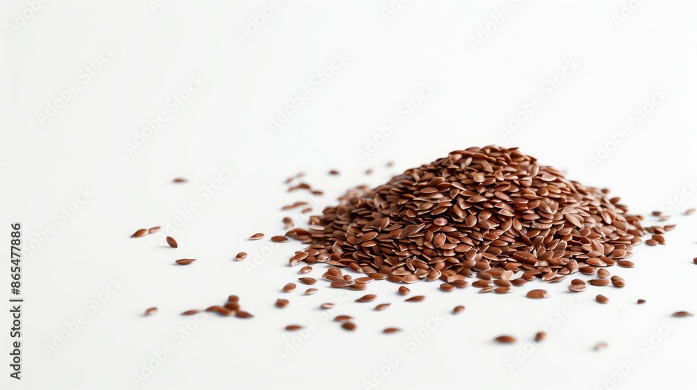 Close-up of a pile of flaxseeds on a white background. Ideal for health, nutrition, and culinary concepts. Close-up of a pile of flaxseeds on a white background. Ideal for health, nutrition, and culinary concepts.