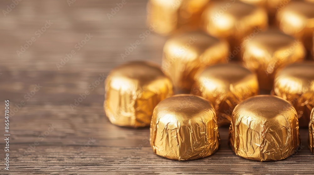 Gold foil wrapped chocolates, gold, luxurious and indulgent treats Gold foil wrapped chocolates, gold, luxurious and indulgent treats