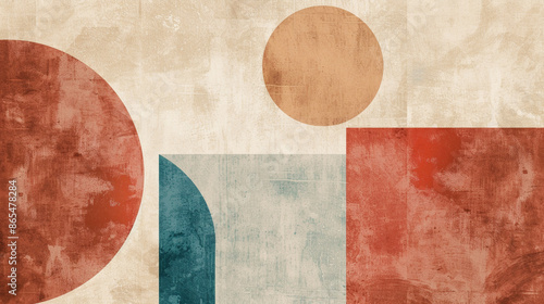 Terracotta red, light beige, & muted teal Suprematism art background