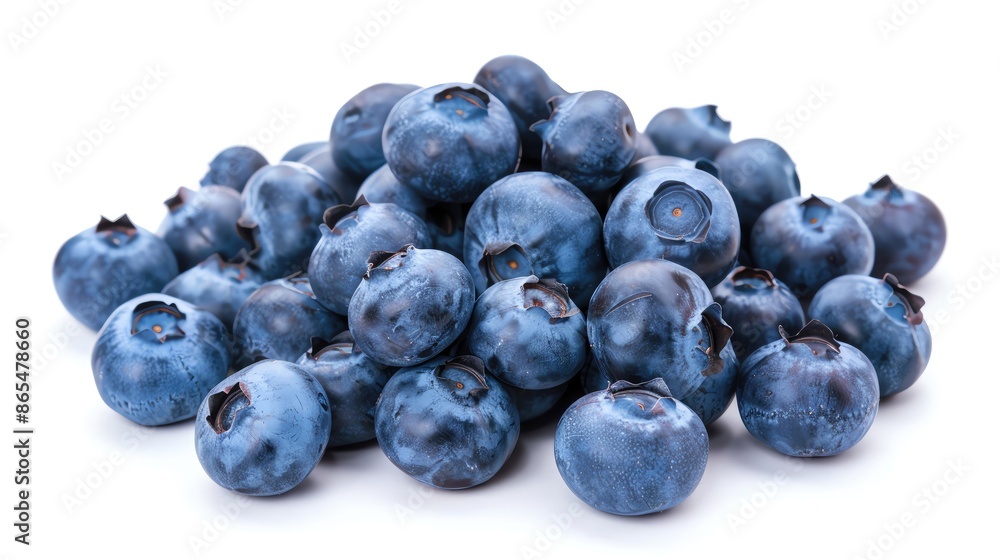A heap of fresh, juicy blueberries isolated on a white background, showcasing their vibrant blue color and plump appearance. A heap of fresh, juicy blueberries isolated on a white background, showcasing their vibrant blue color and plump appearance.