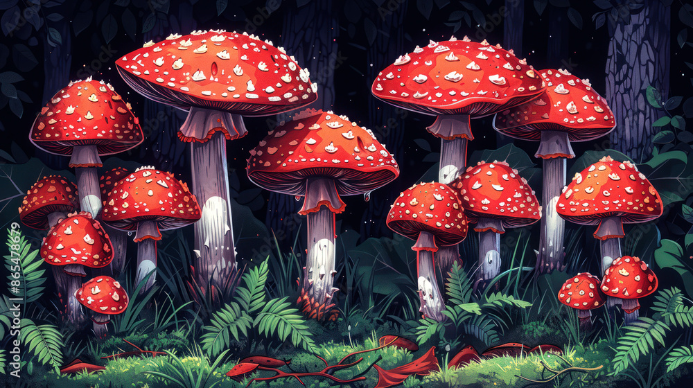 Obraz premium a closeup beautiful red mushroom in the forest