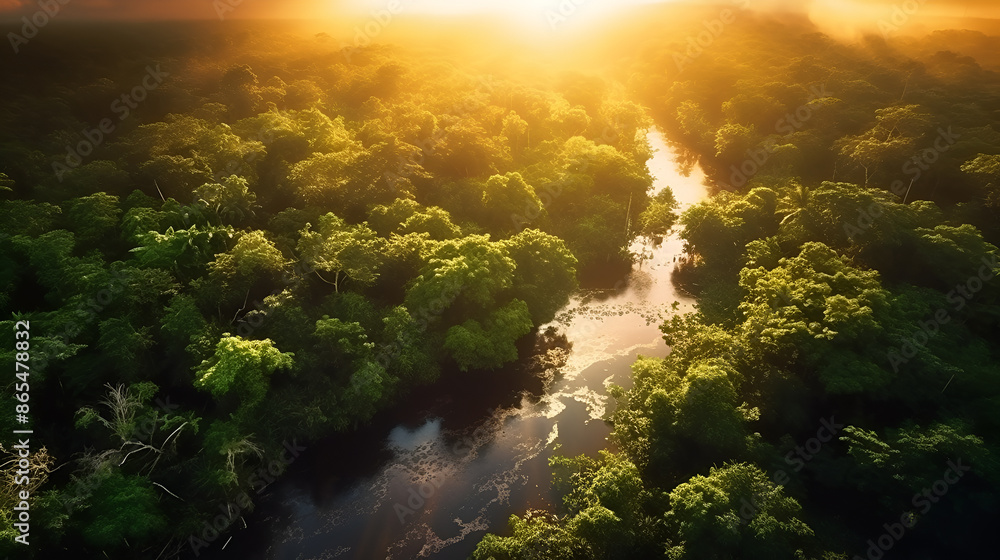 Beautiful green amazon forest landscape at sunset sunrise. Adventure explore air dron view vibe. Graphic Art -
Beautiful green amazon forest landscape at sunset sunrise. Adventure explore air dron view vibe. Graphic Art -