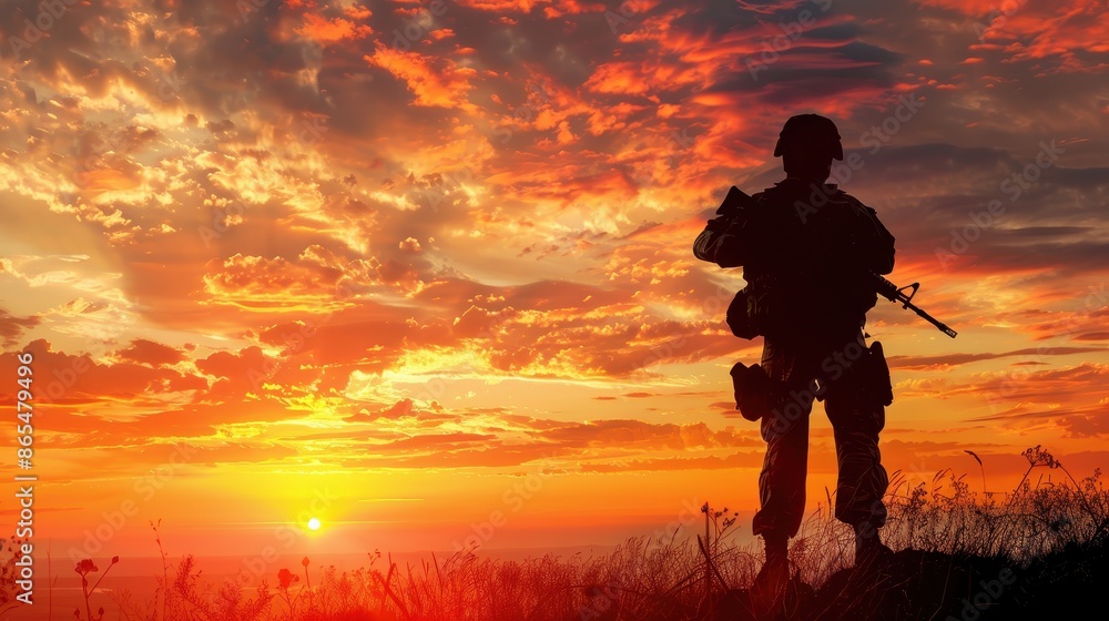 Soldier silhouette at sunset Soldier silhouette at sunset