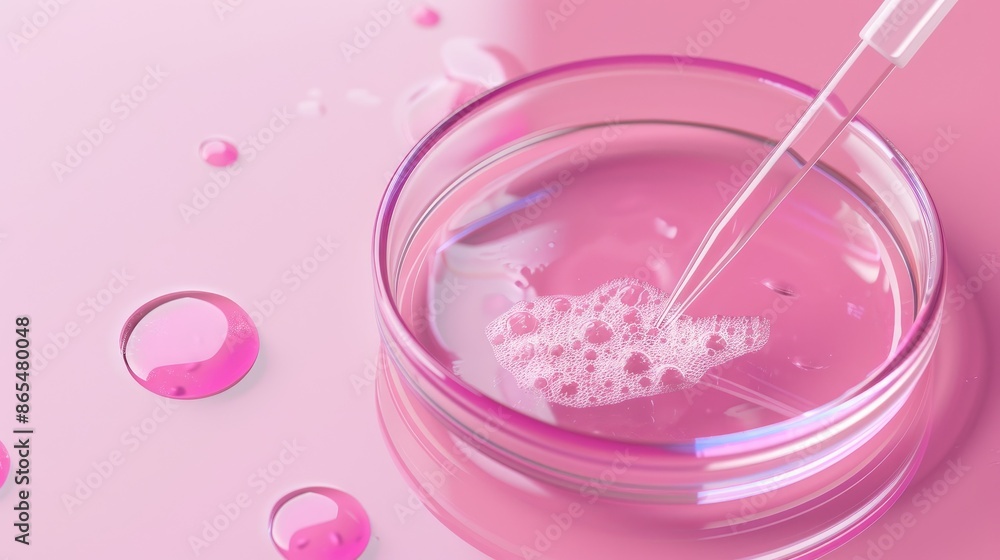 Gel filled Petri dish with pipette on pink backdrop Gel filled Petri dish with pipette on pink backdrop