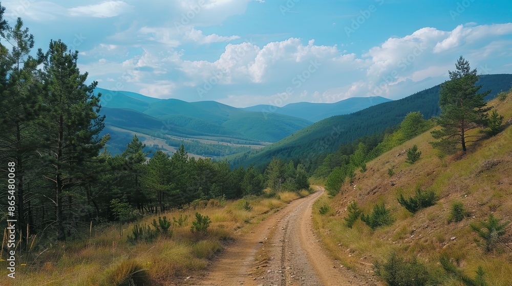 Beautiful green mountains with pine trees and a lush green meadow Beautiful green mountains with pine trees and a lush green meadow