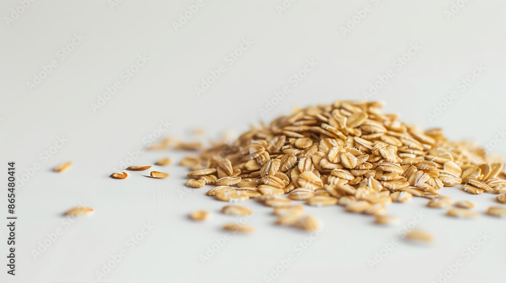 Close-up of a pile of raw oats, showcasing texture and detail. Perfect for food photography, health, and nutrition-related themes.