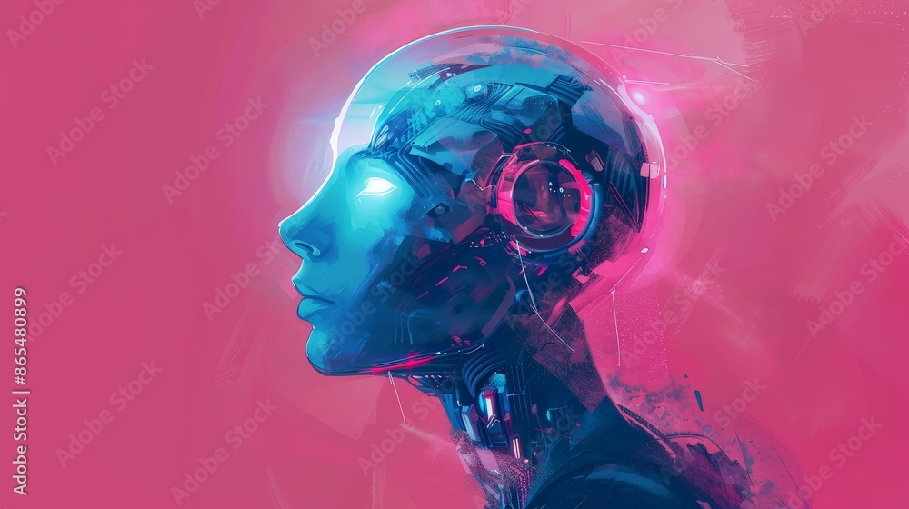 Advanced AI Robot Profile in Neon Blue Advanced AI Robot Profile in Neon Blue