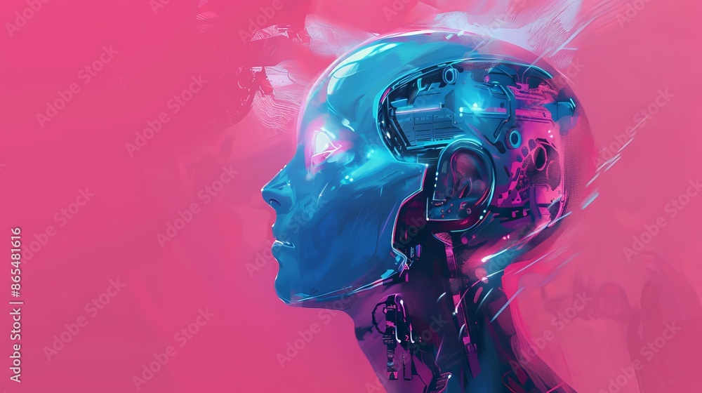 Advanced AI Robot Profile in Neon Blue Advanced AI Robot Profile in Neon Blue