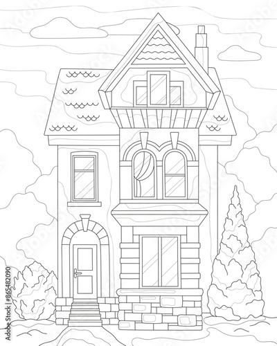 House. Coloring for adults and children.