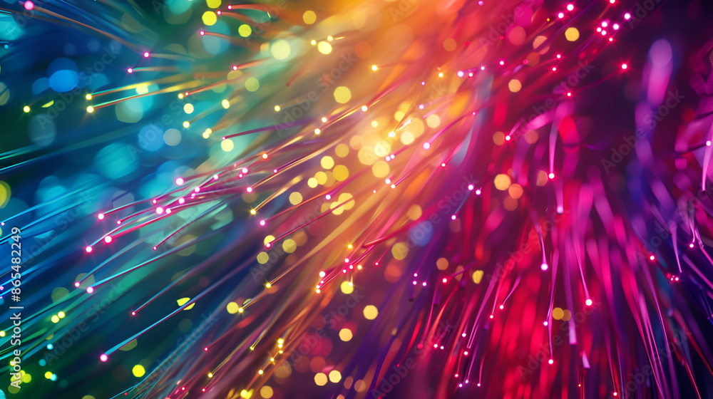 Fototapeta premium colored electric cables and led. optical fiber, intense colors, background for technology image and new business trends 