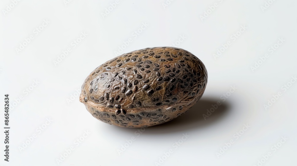 High-resolution image of a single castor bean seed with a detailed pattern, isolated on a white background. High-resolution image of a single castor bean seed with a detailed pattern, isolated on a white background.