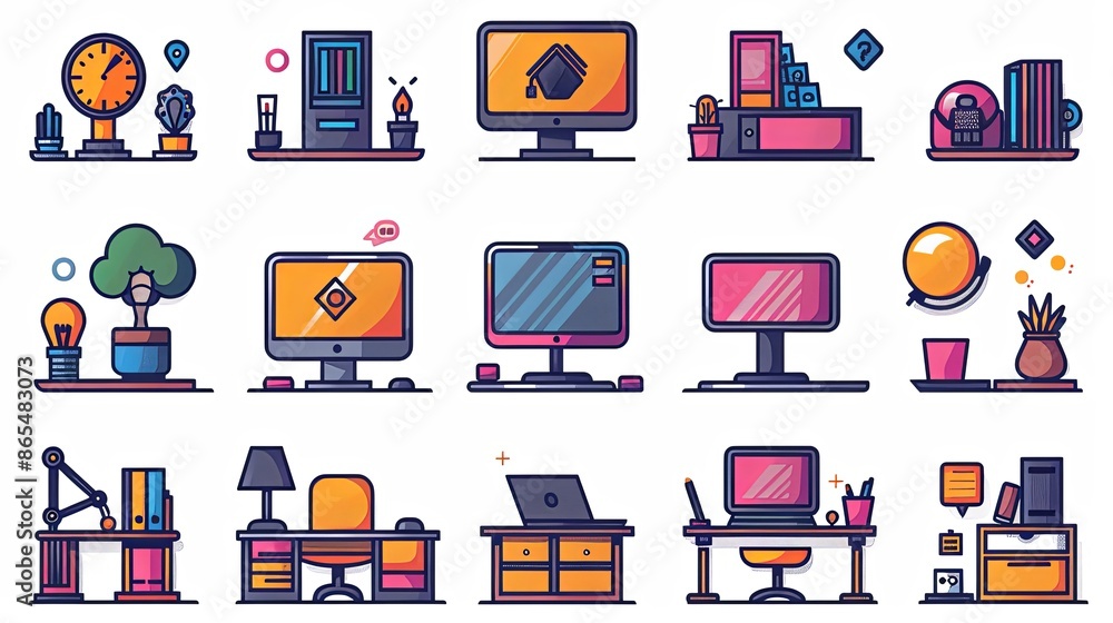 Obraz premium Business topics, company - modern outlined flat vector concept illustrations set, corporate Memphis style Business metaphor