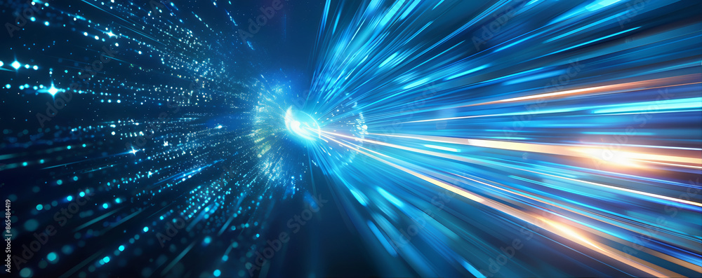 Fundo futurista abstrato com feixes de luz e linhas de velocidade em um fundo azul escuro, representando um conceito de transferência de dados. Fundo futurista abstrato com feixes de luz e linhas de velocidade em um fundo azul escuro, representando um conceito de transferência de dados.