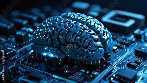 A Video of a brain made of metal on a circuit board. photo