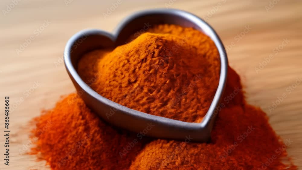 A heartshaped bowl filled with vibrant red pepper flakes A heartshaped bowl filled with vibrant red pepper flakes