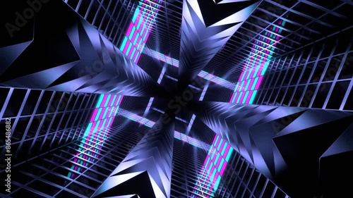 Cyan and Pink Neon Spike Tunnel Background VJ Loop in 4K